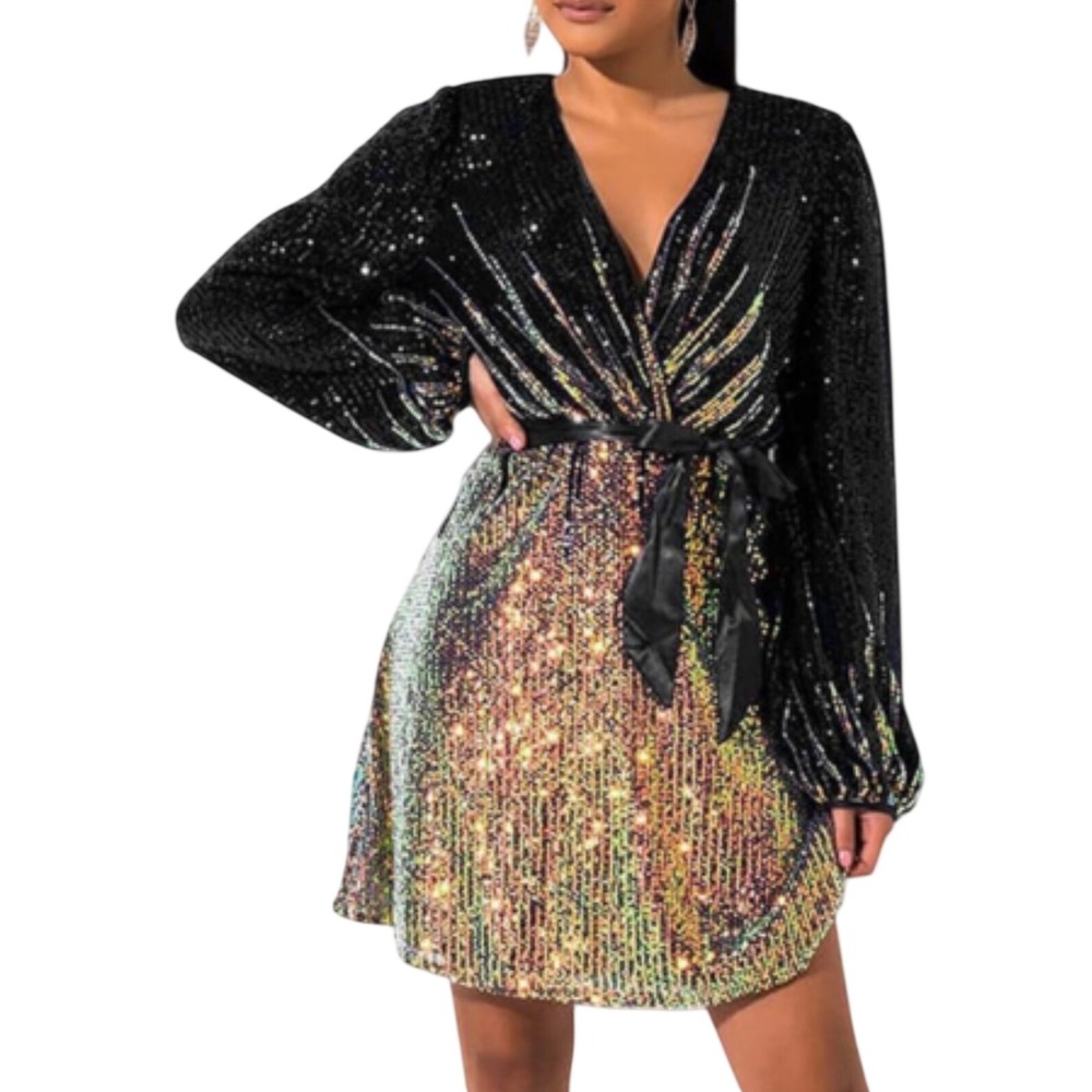 Red Dot Boutique Sequin Dress Women Large Black Iridescent Party Cocktail